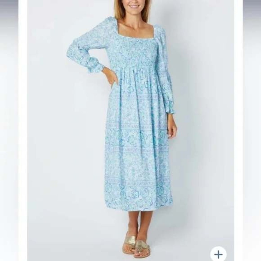 Sail to Sable Square Neck Smocked Dress‎ Womens Small Blue Multi Floral SP23209